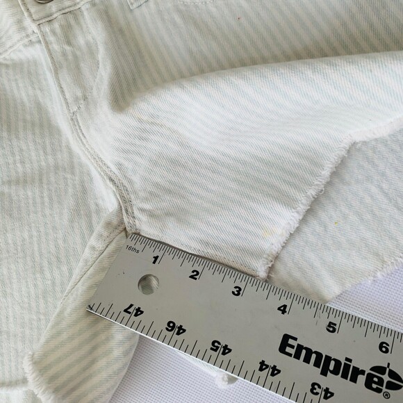 LOFT Denim Shorts 25 Pastel Blue White Candy Stripe Raw Hem Cutoff Preppy Beach - Picture 10 of 10